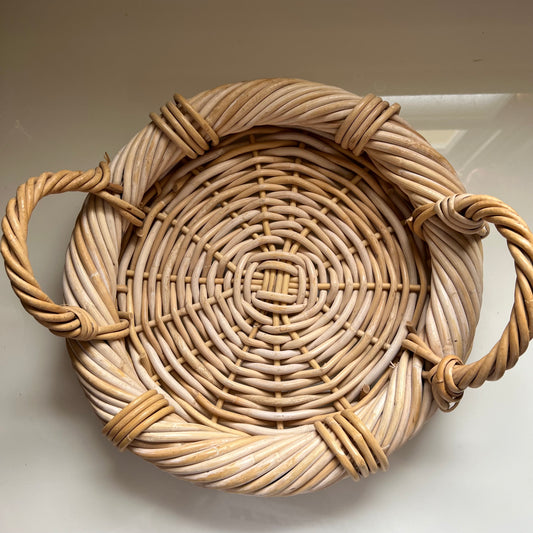 Mid Century Japanese Rattan Woven Basket Tray