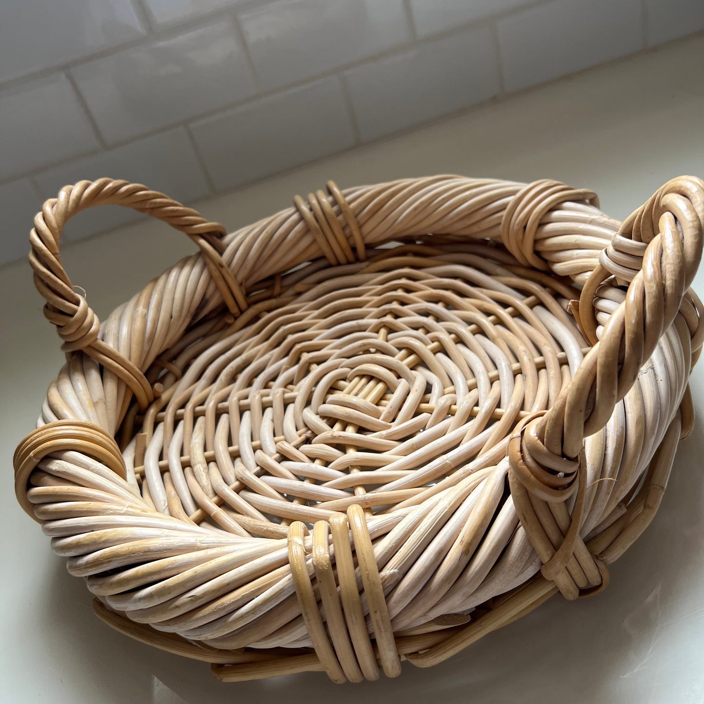 Mid Century Japanese Rattan Woven Basket Tray