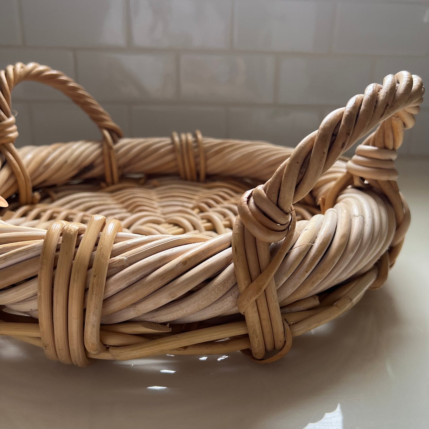 Mid Century Japanese Rattan Woven Basket Tray