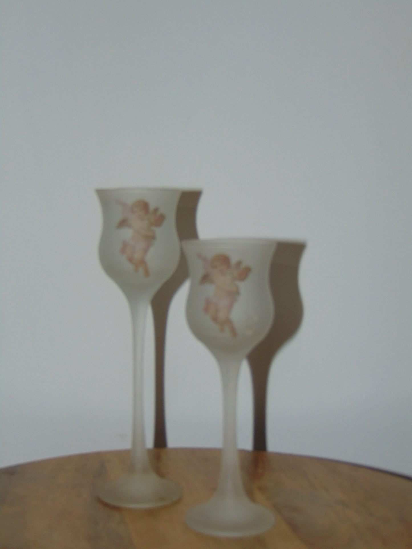 L.E. Smith Frosted Glass Cherub Stemmed Candle Holders