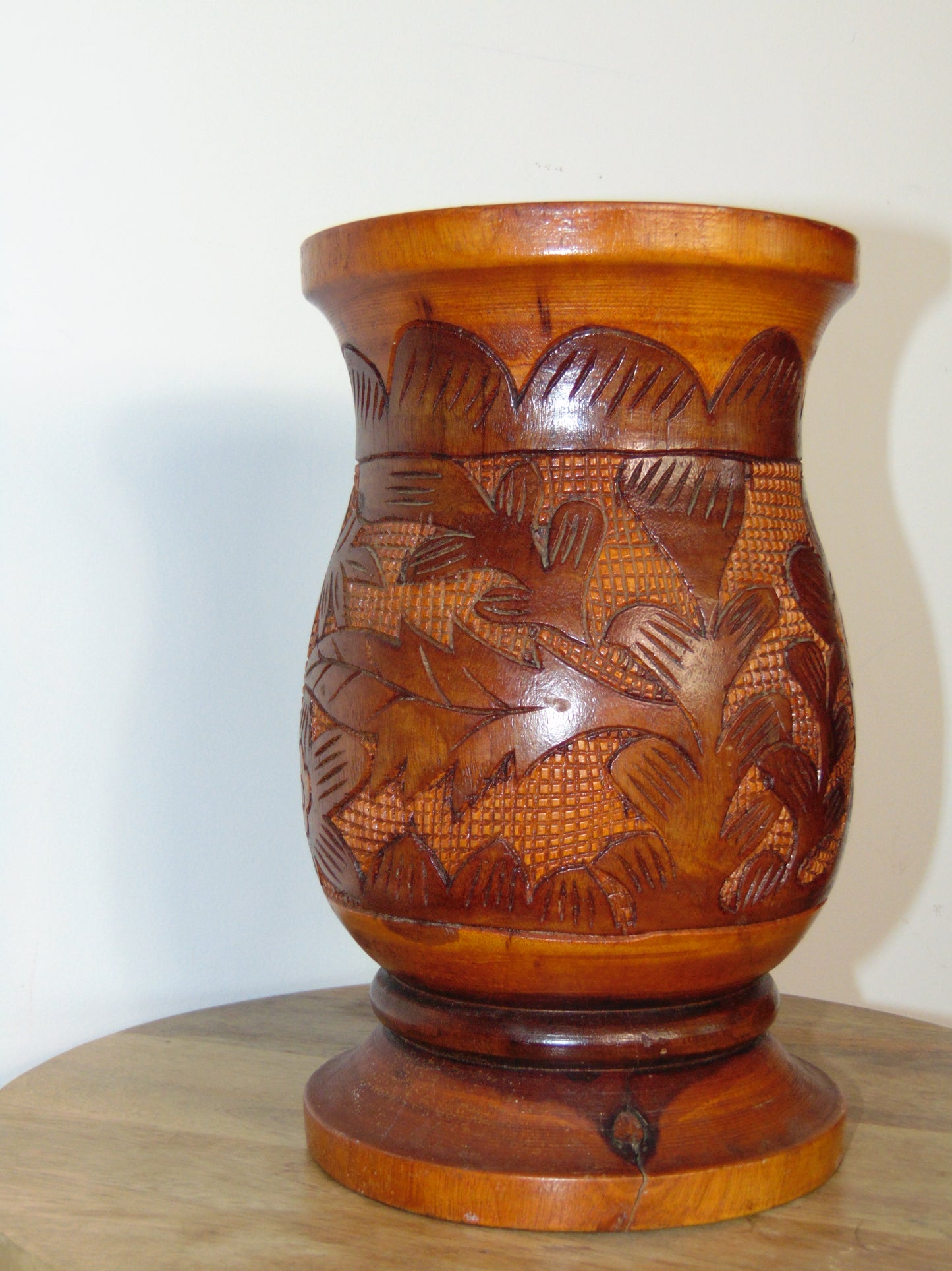Hand-Carved, Mahogany Wood Vase