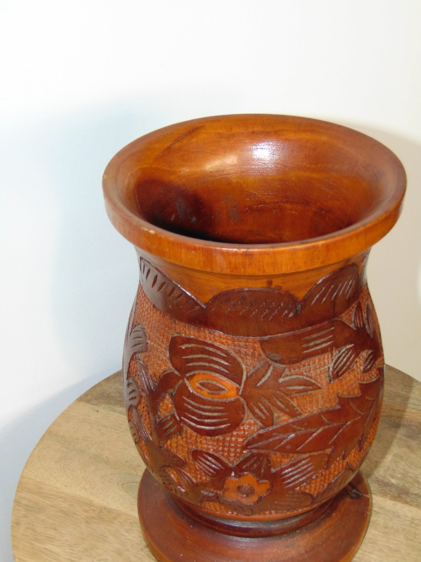 Hand-Carved, Mahogany Wood Vase