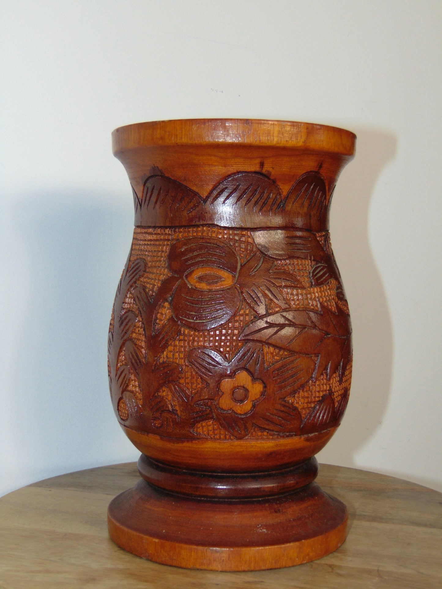 Hand-Carved, Mahogany Wood Vase