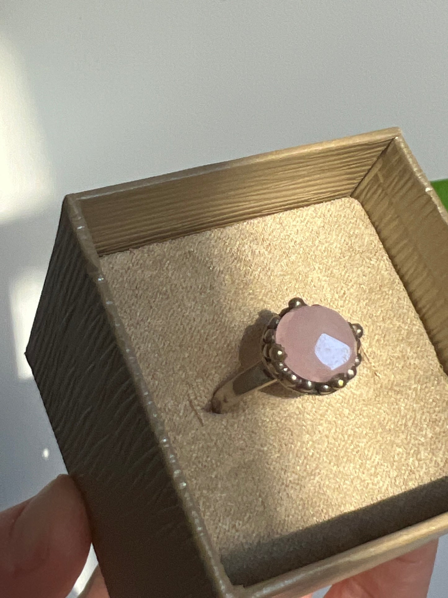 STERLING SILVER PINK OPAL RING