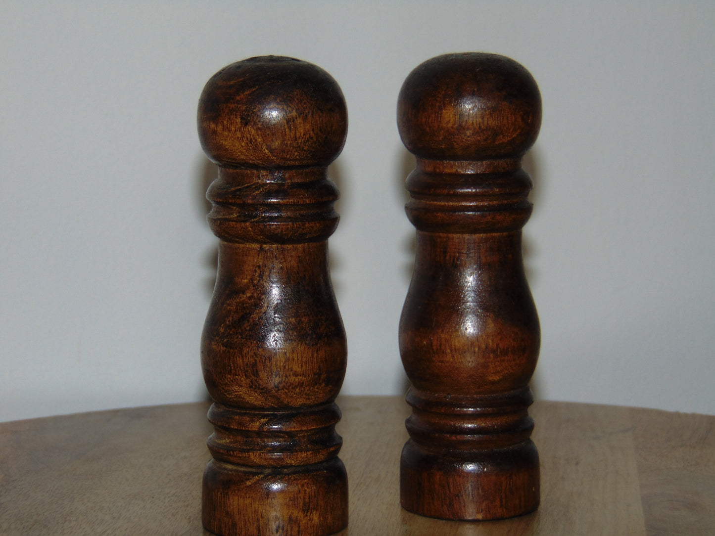 Vintage MCM Walnut Wood Salt & Pepper Shaker Set