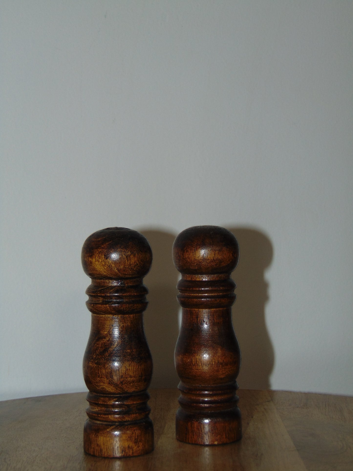 Vintage MCM Walnut Wood Salt & Pepper Shaker Set