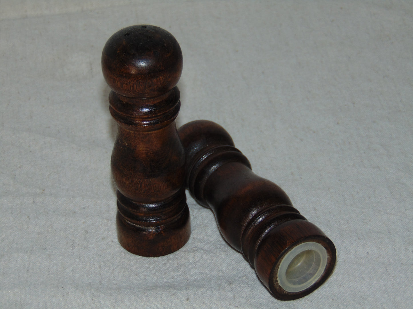 Vintage MCM Walnut Wood Salt & Pepper Shaker Set